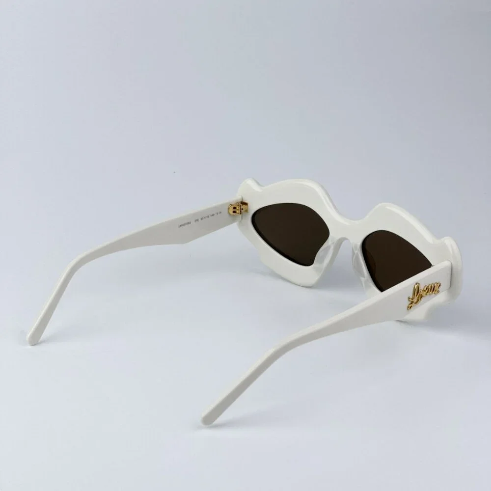 Loewe Men BRAND NEW Sunglasses LW40109U 21E CURVY Shiny Ivory Brown Geometric